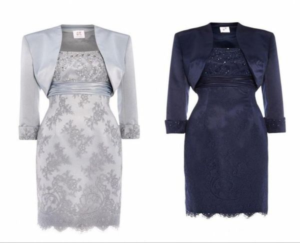 silver dark navy lace mother of the bride dresses with jacket scoop sequins beaded satin knee length short evening gowns5422301, Black;red 
silver dark navy lace mother of the bride dresses with jacket scoop sequins beaded satin knee length short evening gowns5422301, Black;red