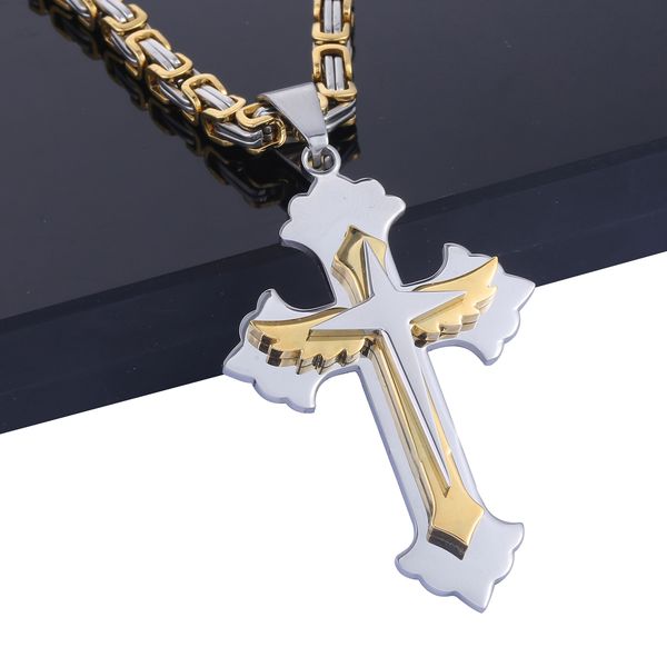 pendant necklaces heavy crucifix jesus cross necklace stainless steel christs pendant gold color byzantine chain men jewelry gifts 24", Silver
pendant necklaces heavy crucifix jesus cross necklace stainless steel christs pendant gold color byzantine chain men jewelry gifts 24", Silver