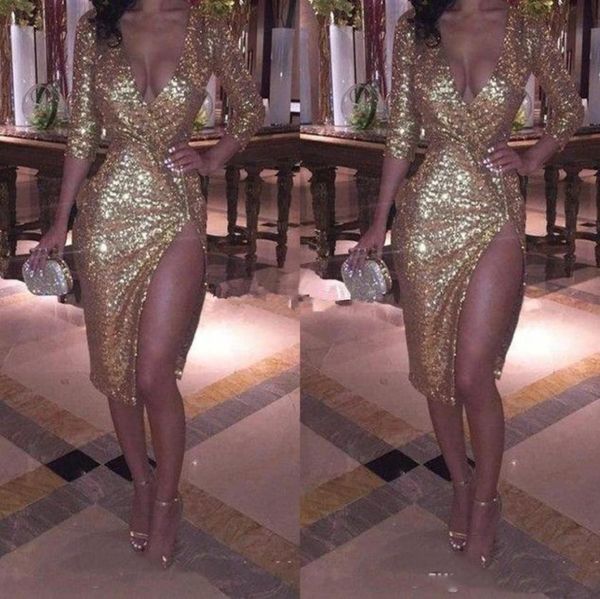 deep vneck gold sequins cocktail dresses short sparkly half sleeves african women party gowns with slit bodycorn celebrity d8751201, Black
deep vneck gold sequins cocktail dresses short sparkly half sleeves african women party gowns with slit bodycorn celebrity d8751201, Black