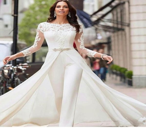 a line jumpsuit wedding dresses bateau neck long sleeves lace bridal gowns sweep train beaded vestidos de novia7694209, White
a line jumpsuit wedding dresses bateau neck long sleeves lace bridal gowns sweep train beaded vestidos de novia7694209, White