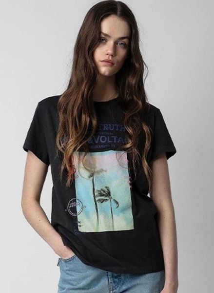 23ss zadig voltaire new designer t shirt summer pullover classic coconut tree beach tees print smiling face diamond black cotton women fashi, White
23ss zadig voltaire new designer t shirt summer pullover classic coconut tree beach tees print smiling face diamond black cotton women fashi, White