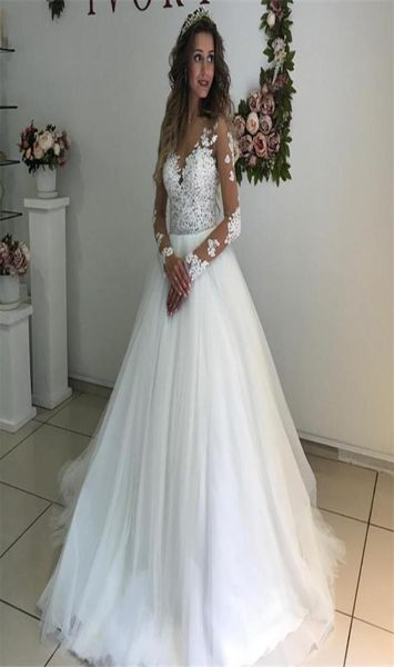 elegant lace appliques long sleeves wedding dresses ball gowns see through white tulle bridal dress vestidos de novias3378996
elegant lace appliques long sleeves wedding dresses ball gowns see through white tulle bridal dress vestidos de novias3378996