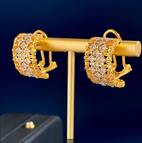 new designed italian craft earrings women's hollow lace with diamonds medieval two tone c-shaped earrings designer jewelry, Silver
new designed italian craft earrings women's hollow lace with diamonds medieval two tone c-shaped earrings designer jewelry, Silver