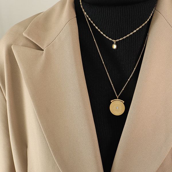 eight-star double layer necklace with diamond texture fashion all-match titanium steel gold-plated collarbone chain, Silver
eight-star double layer necklace with diamond texture fashion all-match titanium steel gold-plated collarbone chain, Silver