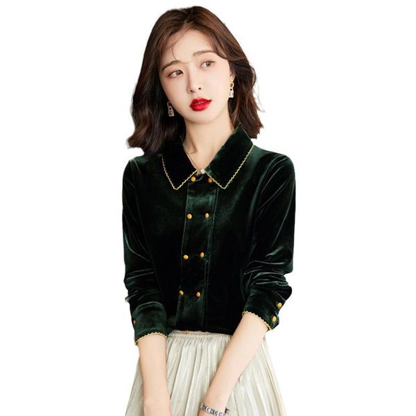 shirts women's gold velvet cardigan doll collar double breasted shirt long sleeve korean fashion designer office lady loose jacket, White
shirts women's gold velvet cardigan doll collar double breasted shirt long sleeve korean fashion designer office lady loose jacket, White