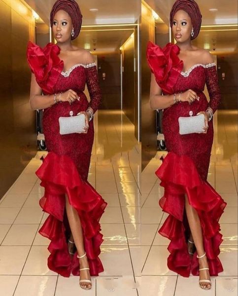 2021 dark red aso ebi mermaid evening dresses wear nigerian styles lace appliques high low train formal party gowns plus size prom9913245, Black;red
2021 dark red aso ebi mermaid evening dresses wear nigerian styles lace appliques high low train formal party gowns plus size prom9913245, Black;red