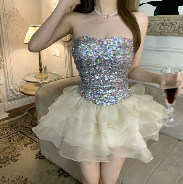 party dresses women sleeveless sweet sequined strapless dress 2023 summer organza patchwork birthday party dress elegant tierred prom dress, White;black
party dresses women sleeveless sweet sequined strapless dress 2023 summer organza patchwork birthday party dress elegant tierred prom dress, White;black