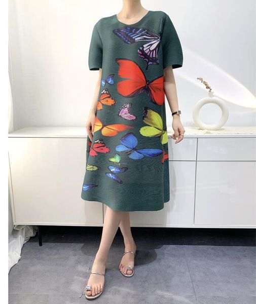 luxury issey elegant and comfortable casual butterfly print summer pleated dress, Black;gray
luxury issey elegant and comfortable casual butterfly print summer pleated dress, Black;gray