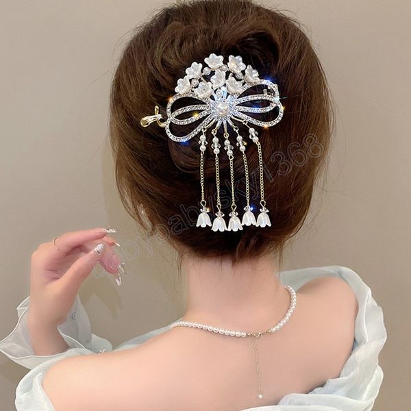 retro bell orchid flower hair clip women bowknot tassel hair claw girls elegant crystal ponytail buckle hair accessories, Slivery;white
retro bell orchid flower hair clip women bowknot tassel hair claw girls elegant crystal ponytail buckle hair accessories, Slivery;white