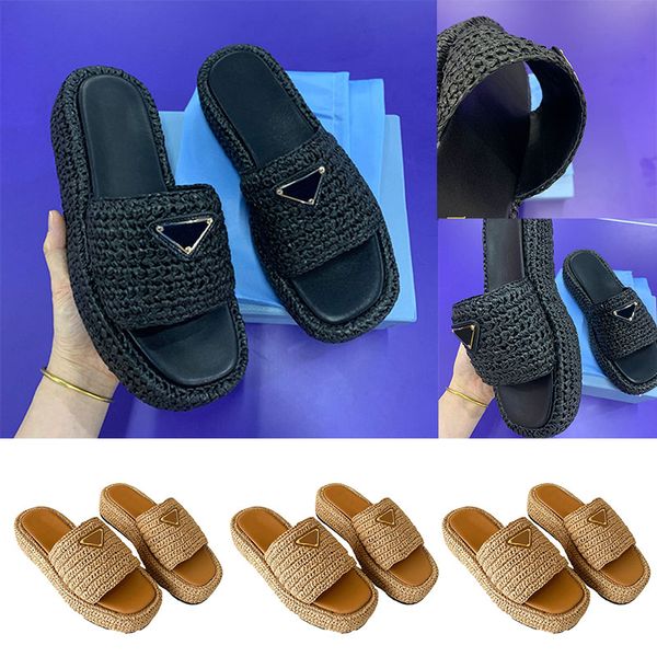 23ss designer beach raffia flatform sandals womens shoes fashion raffia flatform woven outdoor sandals enameled metal triangle brand logo po, Black
23ss designer beach raffia flatform sandals womens shoes fashion raffia flatform woven outdoor sandals enameled metal triangle brand logo po, Black