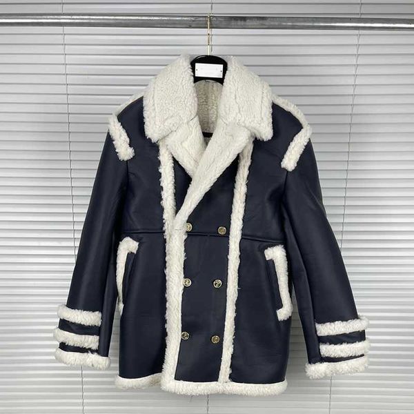 2023 fashion tb thom brand leather jacket men turn down collar casual suede solid wool jacket striped thick fur one winter coat, Black
2023 fashion tb thom brand leather jacket men turn down collar casual suede solid wool jacket striped thick fur one winter coat, Black