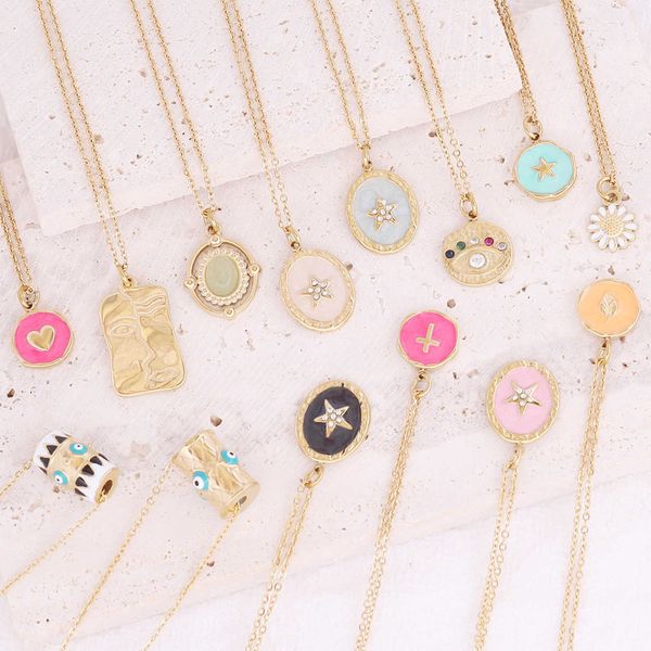 pendant necklaces ins summer stainless steel necklace enamel mulyicolor round charms link chain gold color for women jewelry 40cm long 23061, Silver
pendant necklaces ins summer stainless steel necklace enamel mulyicolor round charms link chain gold color for women jewelry 40cm long 23061, Silver