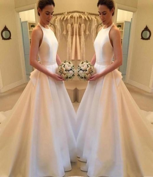2019 halter neck sleevesless wedding dresses a line satin long sweep bridal gowns formal dresses2565567, White
2019 halter neck sleevesless wedding dresses a line satin long sweep bridal gowns formal dresses2565567, White