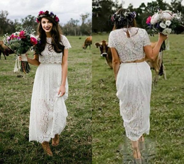 2023 lace wedding dresses bridal gown two piece short sleeves jewel neck ankle length custom made plus size garden country vestidos de novia, White
2023 lace wedding dresses bridal gown two piece short sleeves jewel neck ankle length custom made plus size garden country vestidos de novia, White
