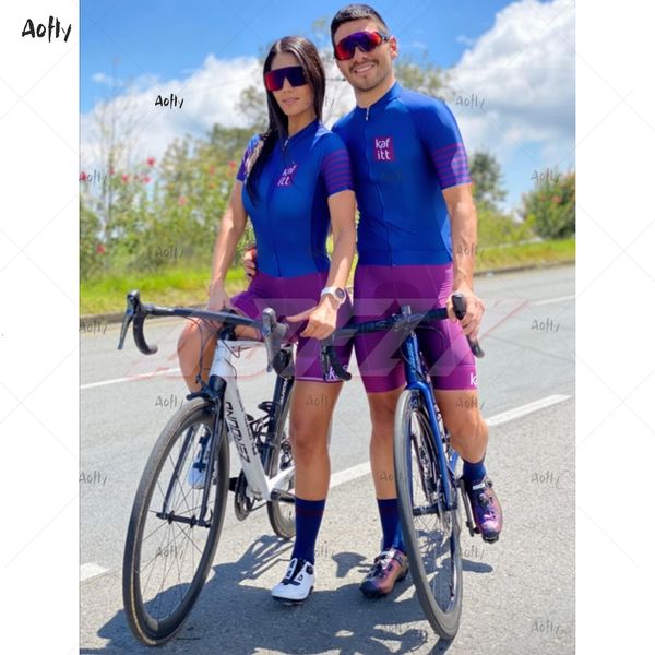 Image of Cycling Jersey Sets Kafitt Blue Purple Couples Professional Clothes Cycling Triathlon Suit Bike Clothing Skinsuit sets Maillot Ropa Ciclismo Summer 230701