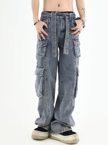 designer mens jeans couple three dimensional multi pocket cargo jeans men and women washed straight leg loose casual pants, Blue
designer mens jeans couple three dimensional multi pocket cargo jeans men and women washed straight leg loose casual pants, Blue