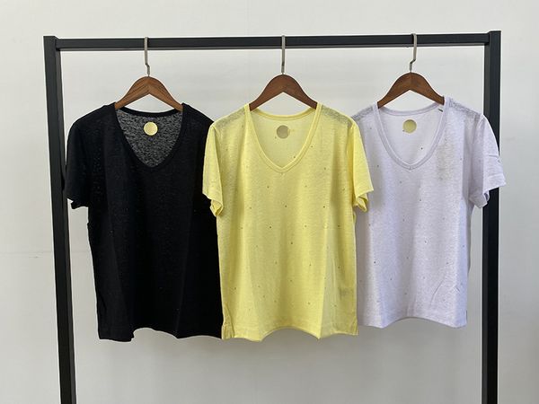2023 summer new french niche zv clean color covered with diamond linen v-neck women's fashion casual short-sleeved t-shirt, White
2023 summer new french niche zv clean color covered with diamond linen v-neck women's fashion casual short-sleeved t-shirt, White