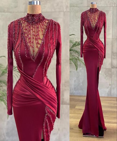 2023 prom dresses burgundy dark red high neck long sleeves mermaid illusion sweep train crystal beading plus size evening gow7103917, Black
2023 prom dresses burgundy dark red high neck long sleeves mermaid illusion sweep train crystal beading plus size evening gow7103917, Black