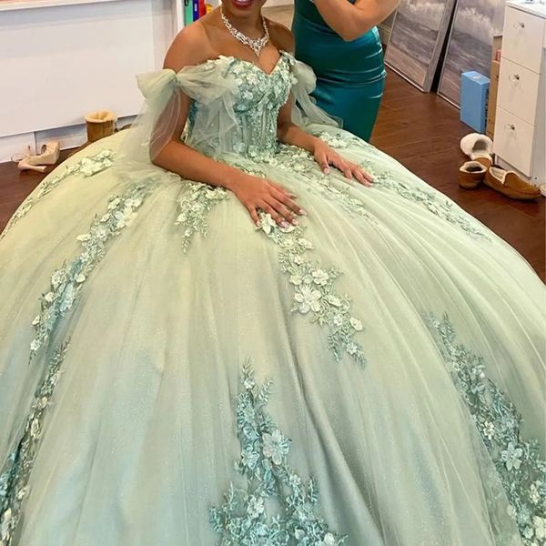 mint green shiny princess ball gown quinceanera dresses for sweet 15 gilrs off shoulder appliques beads 3dflower tulle sweep train, Blue;red
mint green shiny princess ball gown quinceanera dresses for sweet 15 gilrs off shoulder appliques beads 3dflower tulle sweep train, Blue;red