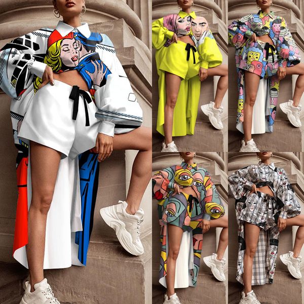 women's tracksuits cartoon print 2 piece sets tracksuit autumn long blouse shirt drawstring shorts suit sweatpants outfits, Gray
women's tracksuits cartoon print 2 piece sets tracksuit autumn long blouse shirt drawstring shorts suit sweatpants outfits, Gray
