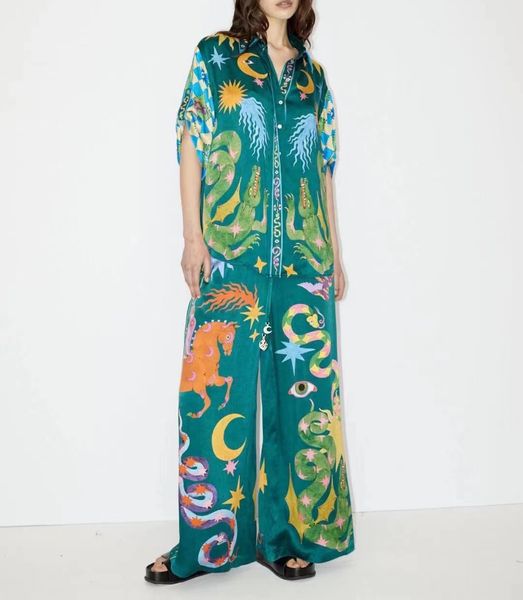 australian designer women's two-piece set animal pratern printed silk pants and shoor sleeve silk shirt, White
australian designer women's two-piece set animal pratern printed silk pants and shoor sleeve silk shirt, White