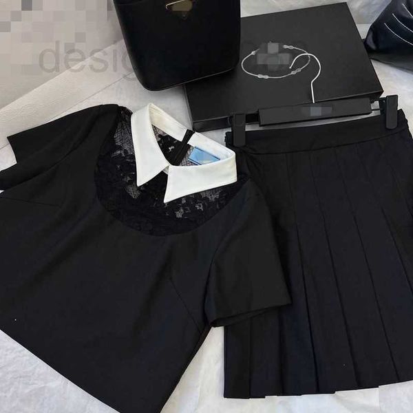 two piece dress designer fashion casual celebrity style set with reduced age contrast color polo collar panel lace decoration small short pl, White
two piece dress designer fashion casual celebrity style set with reduced age contrast color polo collar panel lace decoration small short pl, White