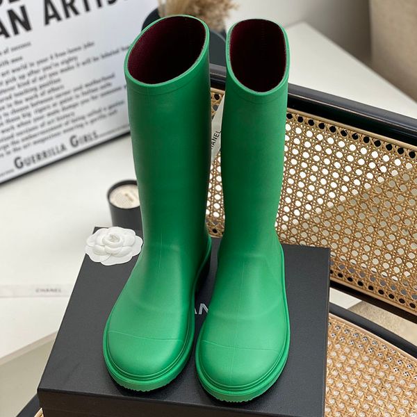 new rainboots wellingtons knight boots thigh-high tall round toe cap flats heel rubber sole women's luxury designers casual shoes facto, Black