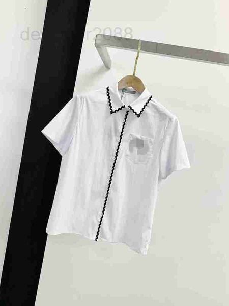 women's blouses & shirts designer wide straight tube small loose minimalist style shirt with contrasting embroidery lapel short sleeved, White
women's blouses & shirts designer wide straight tube small loose minimalist style shirt with contrasting embroidery lapel short sleeved, White