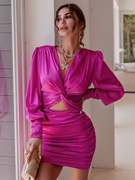 basic casual dresses women v neck bodycon dresses party club hollow out mini dress elegant spring chic lantern sleeve satin vestidos 230701, Black;gray 
basic casual dresses women v neck bodycon dresses party club hollow out mini dress elegant spring chic lantern sleeve satin vestidos 230701, Black;gray