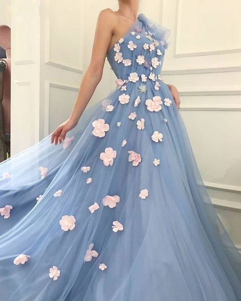 light blue prom dresses sheer one shoulder evening gowns 3d flowers tulle fairy prom gown long a-line evening party dress robe de soiree, Black
light blue prom dresses sheer one shoulder evening gowns 3d flowers tulle fairy prom gown long a-line evening party dress robe de soiree, Black