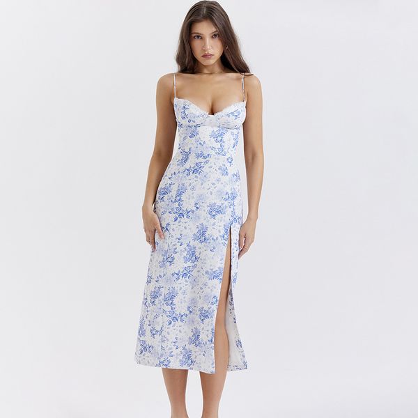 summer v neck blue floral print holiday dress midi elegant spaghetti strap party dresses lace new in women dress 2023, Black;gray
summer v neck blue floral print holiday dress midi elegant spaghetti strap party dresses lace new in women dress 2023, Black;gray