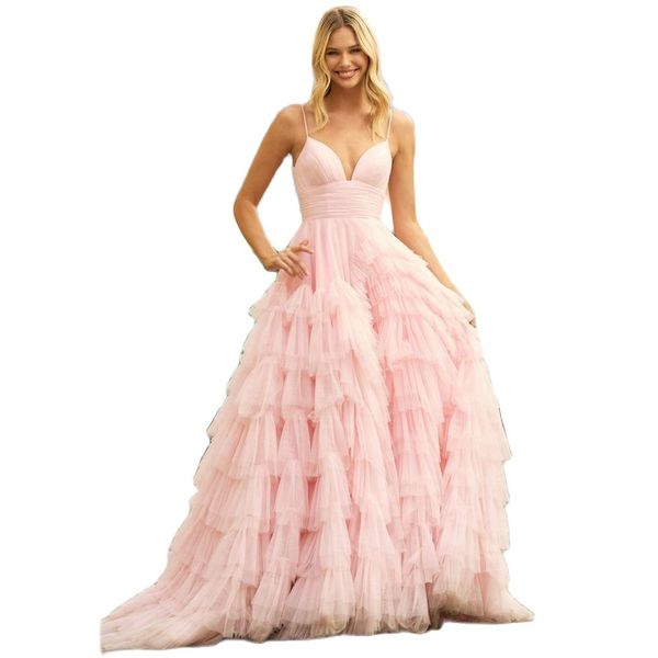 pink spaghetti strap multilayer prom dresses ruffles tiere a line evening party gown v neck layered skirt long homecoming dress, Black
pink spaghetti strap multilayer prom dresses ruffles tiere a line evening party gown v neck layered skirt long homecoming dress, Black
