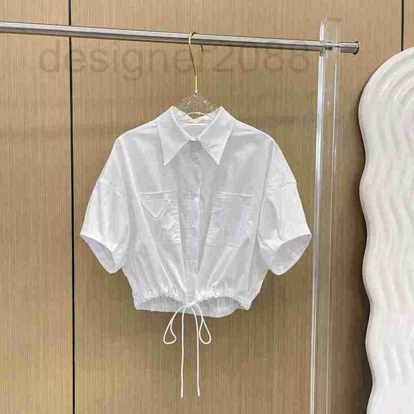women's blouses & shirts designer loose casual double pocket strap with waistband, sweet and spicy style lapel short sleeved shirt, cot, White 
women's blouses & shirts designer loose casual double pocket strap with waistband, sweet and spicy style lapel short sleeved shirt, cot, White