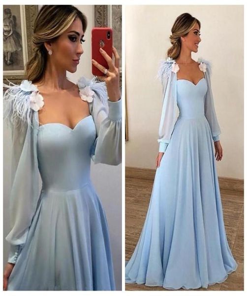 long sleeves sweetheart prom dresses 2020 sky blue with flowers feather adorned women maxi formal evening party gowns plus size cu1739533, Black
long sleeves sweetheart prom dresses 2020 sky blue with flowers feather adorned women maxi formal evening party gowns plus size cu1739533, Black