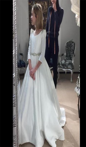 white long sleeves satin flower girls dresses beaded ruffles hollow back a line floor length flower girl dresses formal wears with4185786, White;blue
white long sleeves satin flower girls dresses beaded ruffles hollow back a line floor length flower girl dresses formal wears with4185786, White;blue
