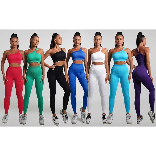 seamless yoga suit solid color fitness oblique shoulder sports bra sports high waist tight hip lifting yoga pants, White;red
seamless yoga suit solid color fitness oblique shoulder sports bra sports high waist tight hip lifting yoga pants, White;red