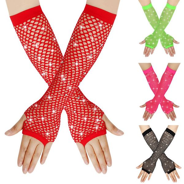 women fingerless elastic mesh gloves with colored flash diamonds bungee stage performance hollow fishing net punk hiphop gloves, Blue;gray
women fingerless elastic mesh gloves with colored flash diamonds bungee stage performance hollow fishing net punk hiphop gloves, Blue;gray