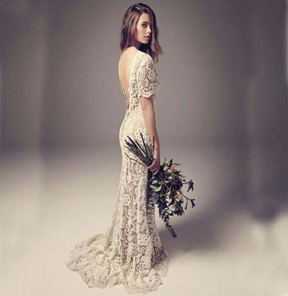 vintage wedding dresses sheath column backless full lace boho bridal gowns with illusion short sleeves sweep train high qual1913735, White
vintage wedding dresses sheath column backless full lace boho bridal gowns with illusion short sleeves sweep train high qual1913735, White