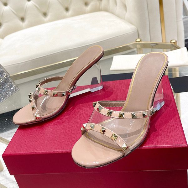 clear crystal wedges mule slippers bare paint leather slides sandals high-heeled slippers pvc high heels open toes slip-on slides for women, Black
clear crystal wedges mule slippers bare paint leather slides sandals high-heeled slippers pvc high heels open toes slip-on slides for women, Black