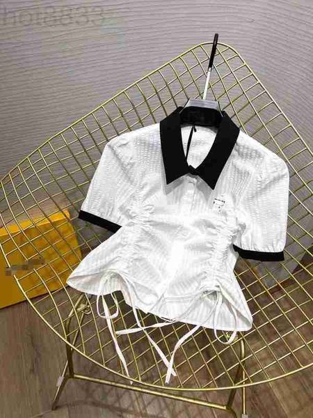 women's polos designer 23 spring/summer fashion age reducing letter embroidery contrast polo neck drawstring waist stripe bubble sleeve, White
women's polos designer 23 spring/summer fashion age reducing letter embroidery contrast polo neck drawstring waist stripe bubble sleeve, White