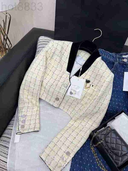 women's jackets designer 23 spring/summer style black velvet collar bright silk plaid thick tweed short coat women bnsw, Black;brown
women's jackets designer 23 spring/summer style black velvet collar bright silk plaid thick tweed short coat women bnsw, Black;brown