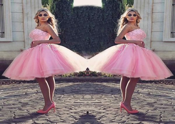 pretty short ball gown prom dresses strapless pink beaded lace appliques knee length cocktail party dress puffy tulle evening 9943543, Black 
pretty short ball gown prom dresses strapless pink beaded lace appliques knee length cocktail party dress puffy tulle evening 9943543, Black
