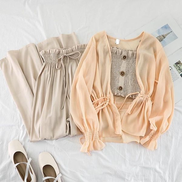 dress fashion suit female summer camisole + high waist wide leg pants trousers + sunscreen cardigan jacket threepiece suit 2020, White
dress fashion suit female summer camisole + high waist wide leg pants trousers + sunscreen cardigan jacket threepiece suit 2020, White