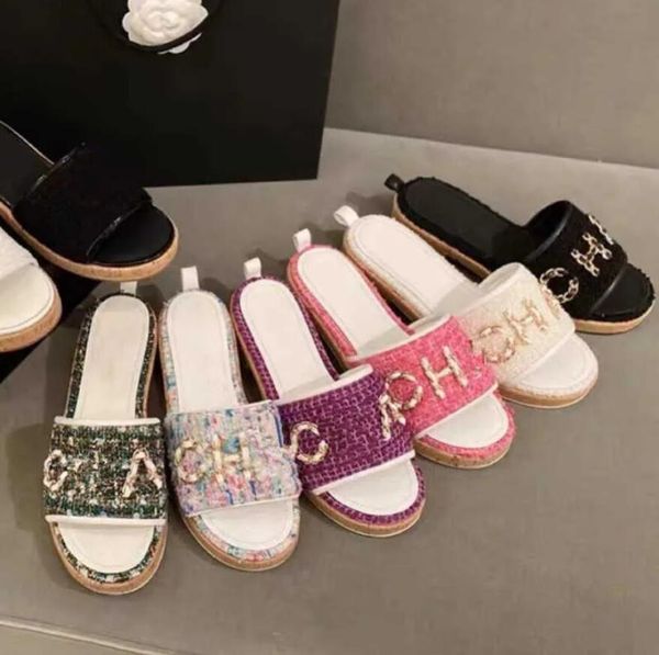 women tweed leather straw woven slides sandals slip on wedge flats fashion beach mule brand flip flops casual slides shoes platform chain ru, Black
women tweed leather straw woven slides sandals slip on wedge flats fashion beach mule brand flip flops casual slides shoes platform chain ru, Black