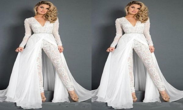 white jumpsuits prom dresses lace deep v neck detachable train evening party gowns long sleeve beach special occasion pants 1867931, Black
white jumpsuits prom dresses lace deep v neck detachable train evening party gowns long sleeve beach special occasion pants 1867931, Black
