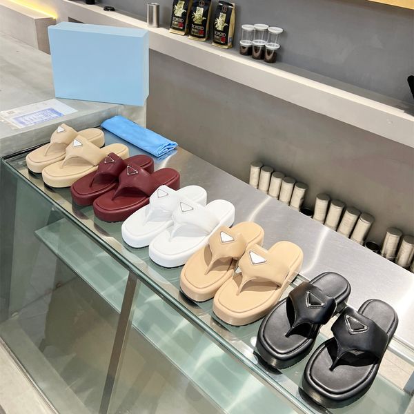 beige black padded nappas leather thong sandal slippers thick bottom square toe flip flopd wedgen sandals enameled metal triangle logo women
beige black padded nappas leather thong sandal slippers thick bottom square toe flip flopd wedgen sandals enameled metal triangle logo women