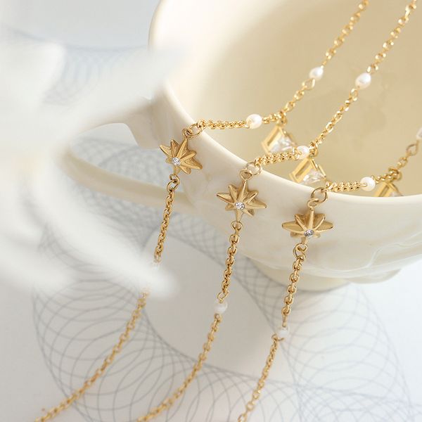 korean tide geometric star triangle pendant necklace inlaid with zircon fresh water pearl splicing chain personality jewelry, Silver
korean tide geometric star triangle pendant necklace inlaid with zircon fresh water pearl splicing chain personality jewelry, Silver