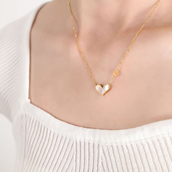 little fresh heart heart white sea shell pendant titanium steel necklace girls english letter heart small clavicle necklace, Silver
little fresh heart heart white sea shell pendant titanium steel necklace girls english letter heart small clavicle necklace, Silver