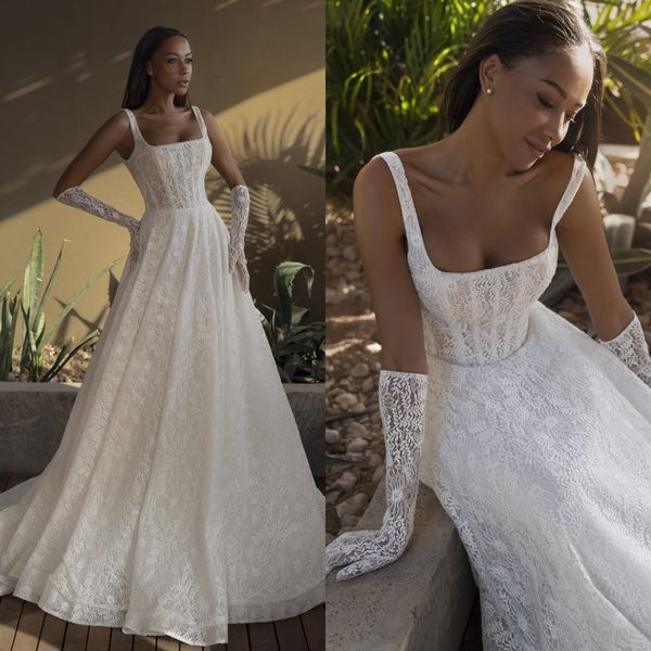 boho a line wedding dresses for bride straps lace wedding dress zipper back sleeveless designer bridal gowns, White
boho a line wedding dresses for bride straps lace wedding dress zipper back sleeveless designer bridal gowns, White