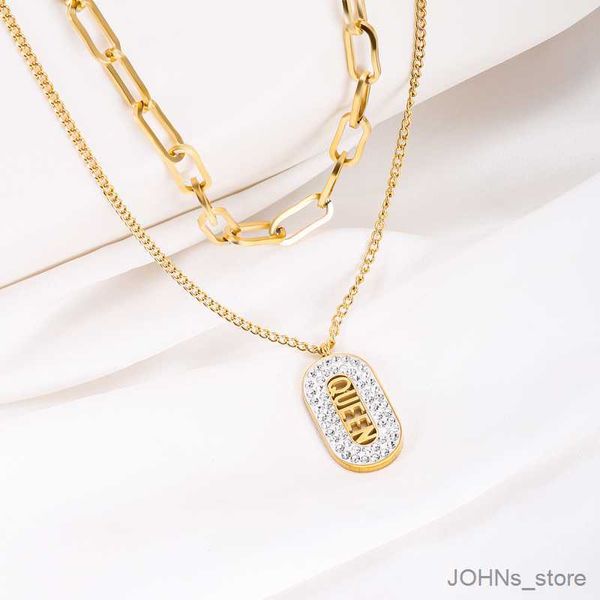 pendant women's new luxury golden queen crystal pendant necklace layer stainless steel chain necklace trend jewelry gifts r230703, Silver 
pendant women's new luxury golden queen crystal pendant necklace layer stainless steel chain necklace trend jewelry gifts r230703, Silver